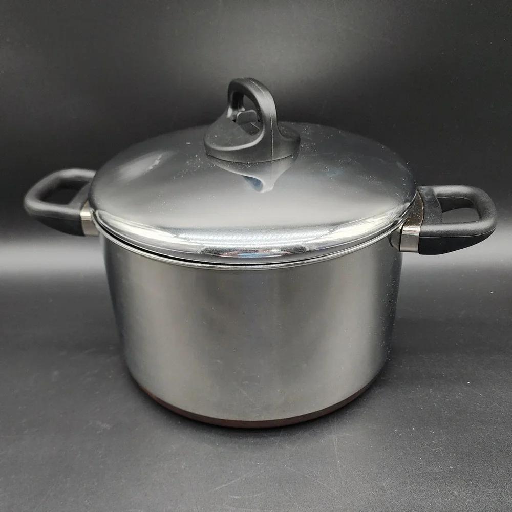 Revere Ware 6 Qt Silver Copper Bottom Stock Pot Lid Vintage Kitchen Cookware USA